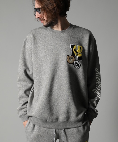 STUD MUFFIN（スタッドマフィン）の「msw912-TC裏毛起毛 マルチサガラパッチ&フォームプリント スエットシャツ（スウェット・メンズ・ブラック/杢グレー・2/4/3）」の7枚目の写真