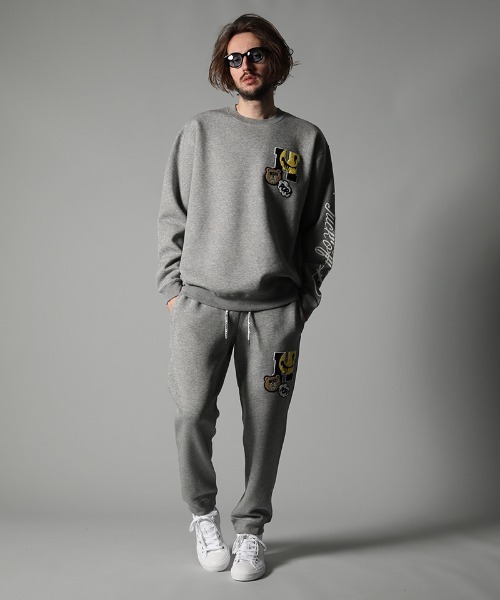 STUD MUFFIN（スタッドマフィン）の「msw912-TC裏毛起毛 マルチサガラパッチ&フォームプリント スエットシャツ（スウェット・メンズ・ブラック/杢グレー・2/4/3）」の8枚目の写真