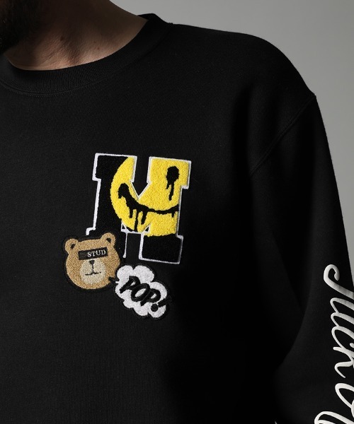 STUD MUFFIN（スタッドマフィン）の「msw912-TC裏毛起毛 マルチサガラパッチ&フォームプリント スエットシャツ（スウェット・メンズ・ブラック/杢グレー・2/4/3）」の11枚目の写真