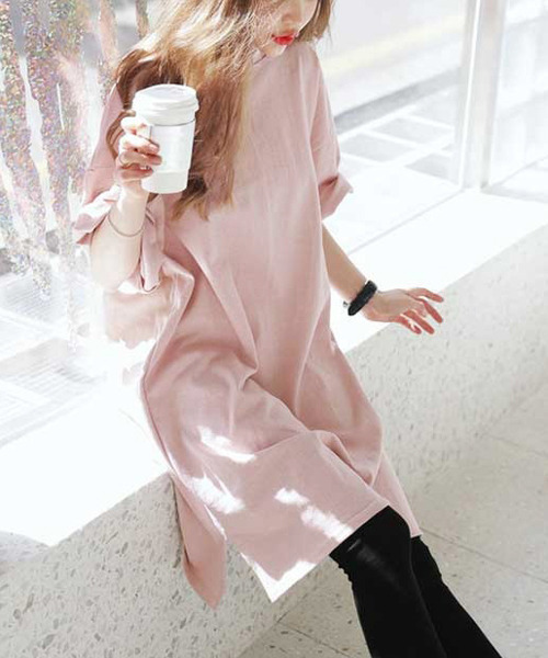 SUGAR BISKET(シュガービスケット)の「オーバーサイズチュニックTシャツ(Tシャツ/カットソー・レディース・ベージュ/ミント/ホワイト/ライトグレー/ブラック/ピンク・M/L/XL)」の13枚目の写真