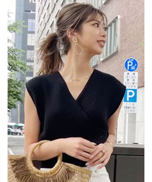 MURUA(ムルーア)の「コンパクトカシュクールニット(ニット/セーター・レディース・ブラック/ライトグリーン/アイボリー・FREE)」の3枚目の写真