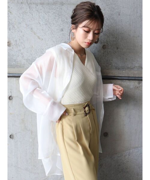 MURUA(ムルーア)の「コンパクトカシュクールニット(ニット/セーター・レディース・ブラック/ライトグリーン/アイボリー・FREE)」の5枚目の写真