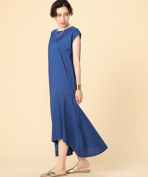 NOLLEY’S（ノーリーズ）の「【SALT+JAPAN/ソルトプラスジャパン】防汚加工アシンメトリーワンピース（ワンピース・レディース・ブルー/ブラック・MEDIUM）」の6枚目の写真