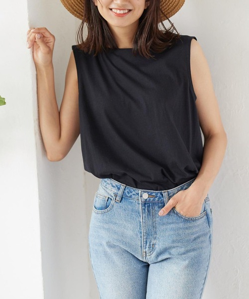 KOBE LETTUCE（コウベレタス）の「汗ジミ防止ノースリーブカットソー＆フレンチスリーブTシャツ（Tシャツ/カットソー・レディース・ブラック/ベージュ系その他/ホワイト系その他/ミント/オフホワイト/ブラック系その他/ブラウン系その他/ブラウン/ベージュ/グリーン系その他・1/2）」の3枚目の写真