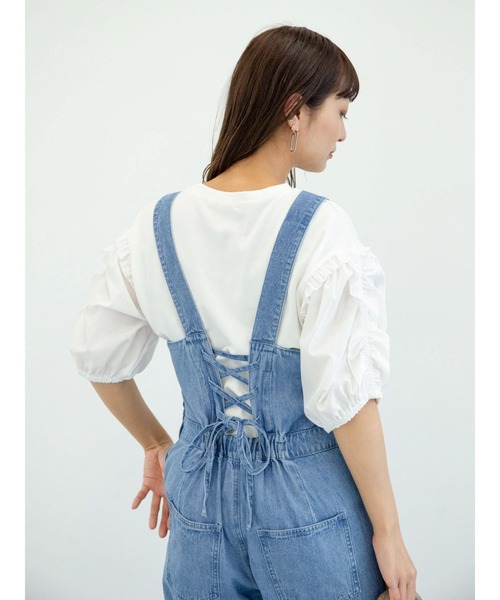 Sugar spoon（シュガースプーン）の「・SUGAR SPOON デニムレースアップサロペット＊（サロペット/オーバーオール・レディース・ブラック/インディゴブルー/ライトインディゴブルー・FREE）」の9枚目の写真