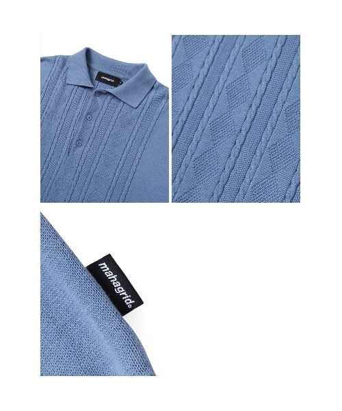 MAHAGRID(マハグリッド)の「【mahagrid】CABLE KNIT POLO / マハグリッド ケーブル ニット ポロシャツ(ポロシャツ・メンズ・ブラック/ブルー・MEDIUM/LARGE/SMALL)」の7枚目の写真