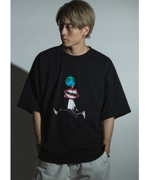 RE730(アールイーセブンサーティー)の「【RE730】なみおくん×地球儀プリントビッグシルエットTシャツ(Tシャツ/カットソー・メンズ・アッシュグレー/ブラック/オフホワイト・MEDIUM/LARGE)」の11枚目の写真