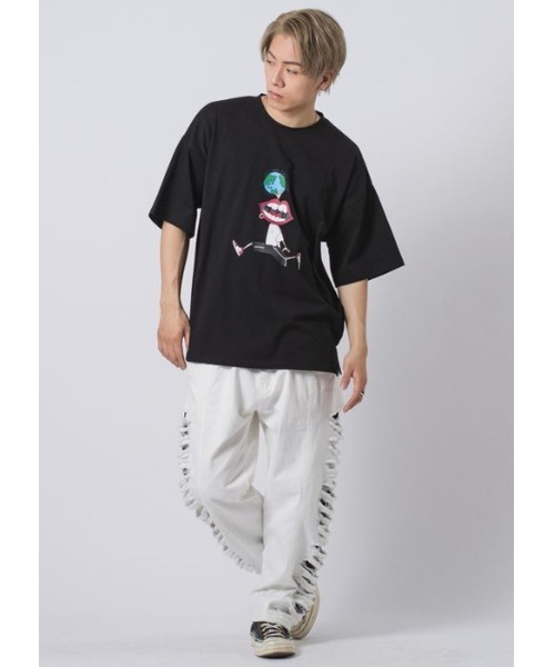RE730(アールイーセブンサーティー)の「【RE730】なみおくん×地球儀プリントビッグシルエットTシャツ(Tシャツ/カットソー・メンズ・アッシュグレー/ブラック/オフホワイト・MEDIUM/LARGE)」の13枚目の写真
