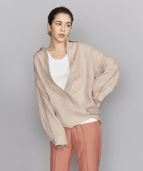 BEAUTY&YOUTH UNITED ARROWS（ビューティーアンドユースユナイテッドアローズ）の「BY 麻2WAYレギュラーカラーシャツ -ウォッシャブル-（シャツ/ブラウス・レディース・ベージュ/ブラック/ターコイズブルー・FREE）」の3枚目の写真
