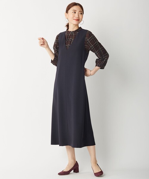 J.PRESS Ladies(J.プレス レディス)の「【洗える】セルローススタンドカラーチェック ブラウス(シャツ/ブラウス・レディース・ダークブラウン系3/ネイビー系3・XS)」の5枚目の写真