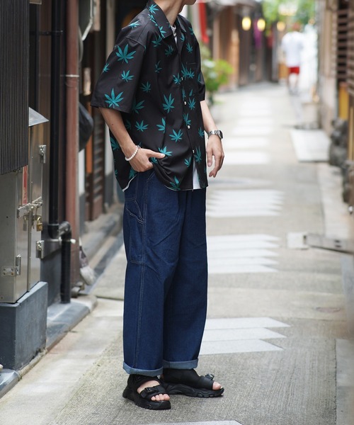 SPINNS（スピンズ）の「【ゆったりシルエット】リーフ総柄デザイン 半袖オープンカラーシャツ（シャツ/ブラウス・メンズ・ホワイト/ブラック・ONESIZE）」の15枚目の写真