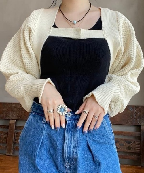 BEAMS LIGHTS（ビームスライツ）の「BEAMS LIGHTS / カノコ ボレロ（カーディガン/ボレロ・レディース・ブラック/ホワイト系その他5・ONE SIZE）」の2枚目の写真