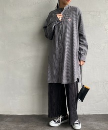 [DANTON/ダントン] コットンツイル オーバーサイズバンドカラーチェックシャツ