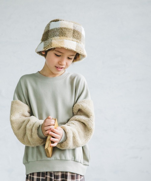 pairmanon（ペアマノン）の「【万能スウェット】ボア切替 ビッグシルエットトレーナー（スウェット・キッズ・ブラック/ブラウン/モカ/グレイッシュベージュ/ミント・140/150/90/100/110/120/130）」の5枚目の写真