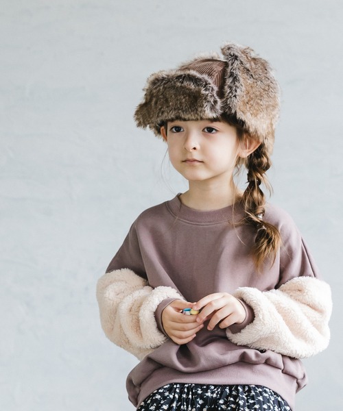 pairmanon（ペアマノン）の「【万能スウェット】ボア切替 ビッグシルエットトレーナー（スウェット・キッズ・ブラック/ブラウン/モカ/グレイッシュベージュ/ミント・140/150/90/100/110/120/130）」の3枚目の写真