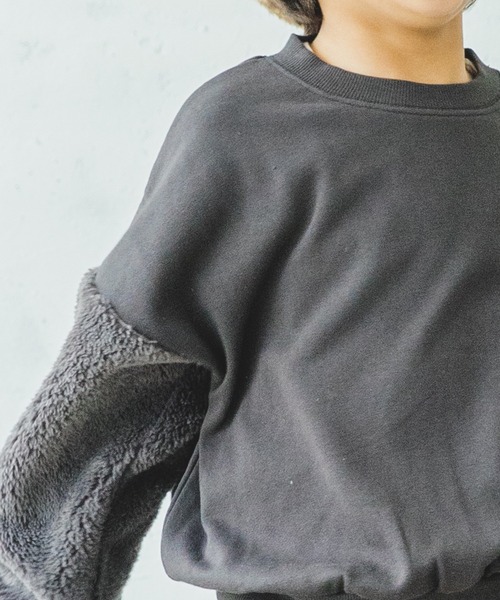 pairmanon（ペアマノン）の「【万能スウェット】ボア切替 ビッグシルエットトレーナー（スウェット・キッズ・ブラック/ブラウン/モカ/グレイッシュベージュ/ミント・140/150/90/100/110/120/130）」の14枚目の写真