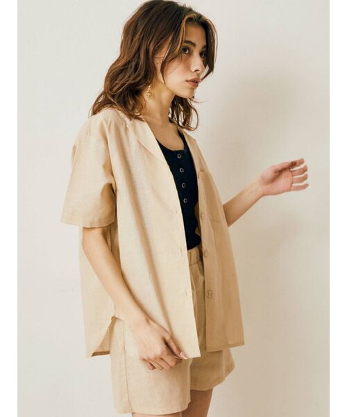 EVRIS（エヴリス）の「リネンブレンドオープンカラーシャツ（シャツ/ブラウス・レディース・ブラウン/アイボリー・FREE）」の9枚目の写真