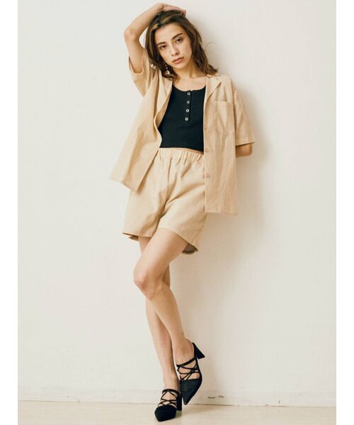 EVRIS（エヴリス）の「リネンブレンドオープンカラーシャツ（シャツ/ブラウス・レディース・ブラウン/アイボリー・FREE）」の7枚目の写真