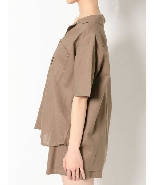 EVRIS（エヴリス）の「リネンブレンドオープンカラーシャツ（シャツ/ブラウス・レディース・ブラウン/アイボリー・FREE）」の13枚目の写真