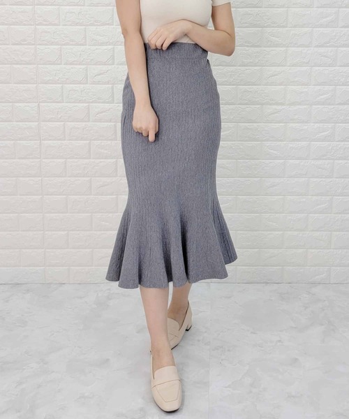 セール】リブ ニット ウエストゴム マーメイドスカート（スカート  