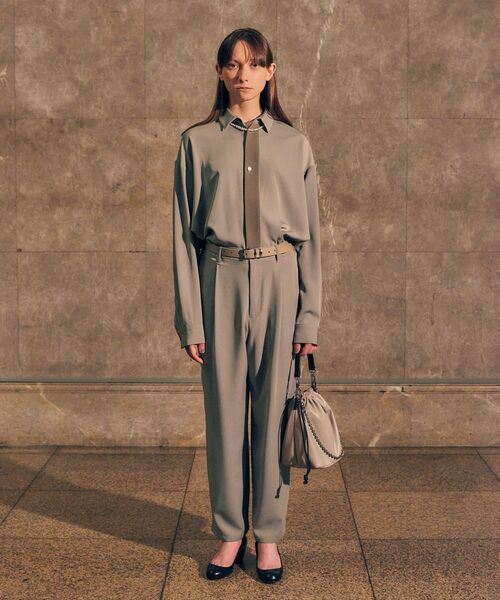 tk.TAKEO KIKUCHI(ティーケータケオキクチ)の「◆ナメラカハーフレイヤーシャツセットアップ(セットアップ・レディース・ブラック/ベージュ/カーキ/ブラウン系その他・66)」の1枚目の写真