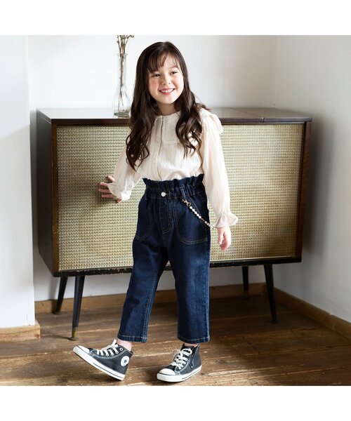 BREEZE（ブリーズ）の「パールチャーム付デニムパンツ 9分丈＿ストレッチ（デニムパンツ・キッズ・ネイビー/アイボリー・140/90/130/110/100/120/150）」の6枚目の写真