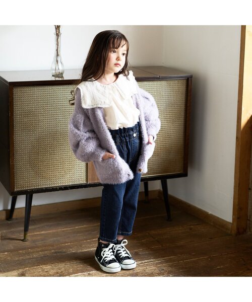 BREEZE（ブリーズ）の「パールチャーム付デニムパンツ 9分丈＿ストレッチ（デニムパンツ・キッズ・ネイビー/アイボリー・140/90/130/110/100/120/150）」の8枚目の写真