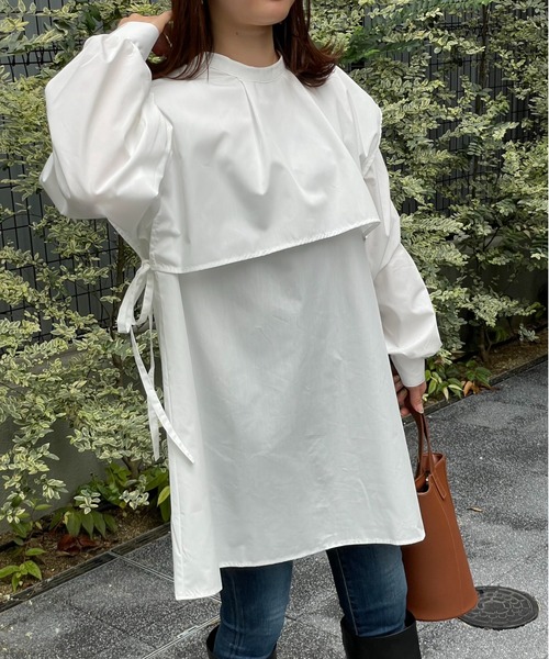 4youstory（フォーユーストーリー）の「サイドリボンケープシャツ（シャツ/ブラウス・レディース・ブラック/オフホワイト/マスタード/モカ・MEDIUM）」の9枚目の写真