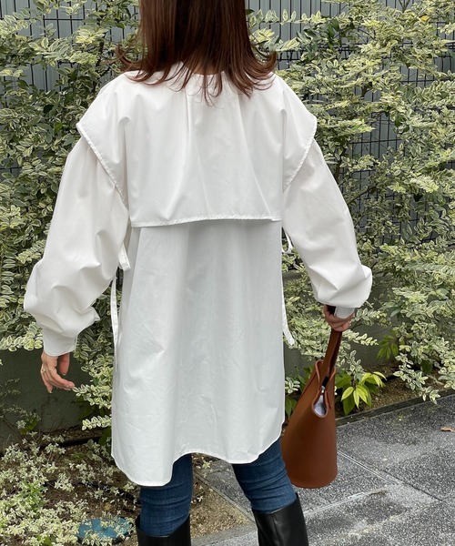 4youstory（フォーユーストーリー）の「サイドリボンケープシャツ（シャツ/ブラウス・レディース・ブラック/オフホワイト/マスタード/モカ・MEDIUM）」の7枚目の写真