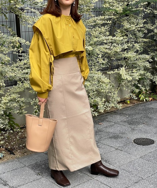 4youstory（フォーユーストーリー）の「サイドリボンケープシャツ（シャツ/ブラウス・レディース・ブラック/オフホワイト/マスタード/モカ・MEDIUM）」の14枚目の写真