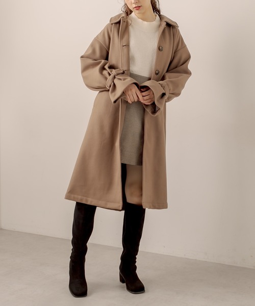 OLIVE des OLIVE（オリーブデオリーブ）の「【WEB限定】ステンカラーリボンベルトコート（ステンカラーコート・レディース・ブラック/グレイッシュベージュ/グリーン/ブラウン・FREE）」の3枚目の写真