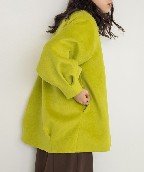 w closet（ダブルクローゼット）の「【新色追加】Vネックショートコート（ノーカラージャケット・レディース・ミント/モカ/キナリ/ライム・FREE）」の6枚目の写真