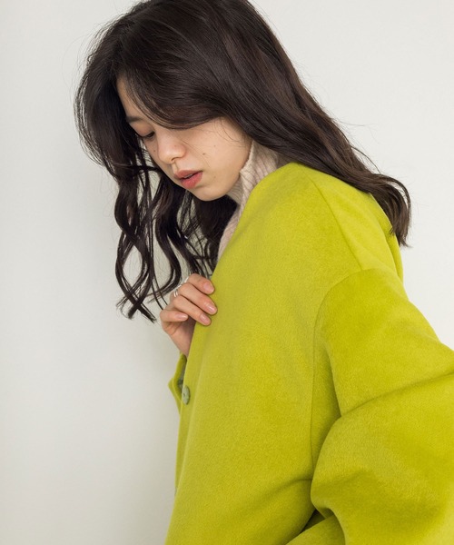 w closet（ダブルクローゼット）の「【新色追加】Vネックショートコート（ノーカラージャケット・レディース・ミント/モカ/キナリ/ライム・FREE）」の9枚目の写真