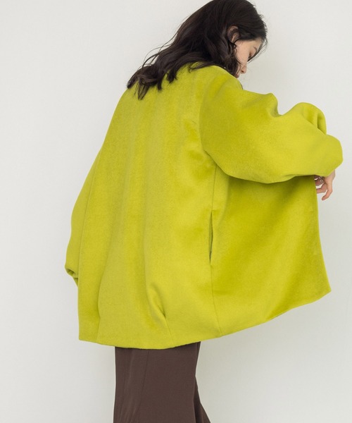 w closet（ダブルクローゼット）の「【新色追加】Vネックショートコート（ノーカラージャケット・レディース・ミント/モカ/キナリ/ライム・FREE）」の10枚目の写真