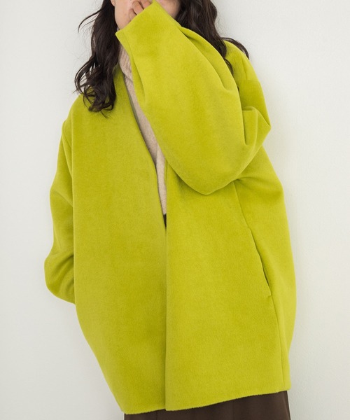 w closet（ダブルクローゼット）の「【新色追加】Vネックショートコート（ノーカラージャケット・レディース・ミント/モカ/キナリ/ライム・FREE）」の12枚目の写真