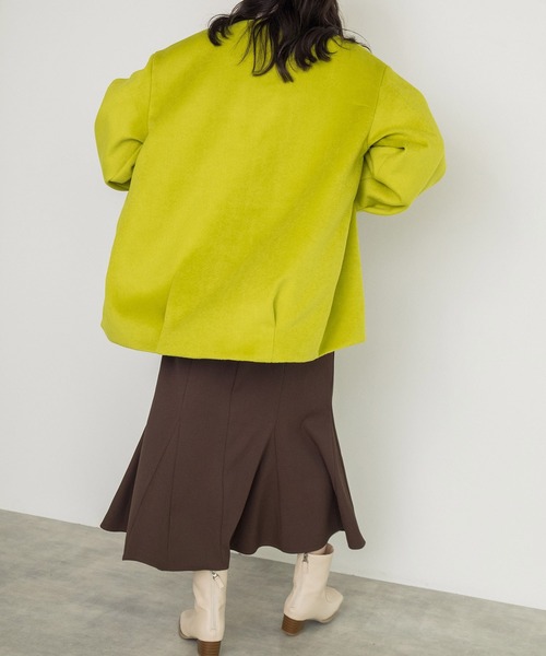 w closet（ダブルクローゼット）の「【新色追加】Vネックショートコート（ノーカラージャケット・レディース・ミント/モカ/キナリ/ライム・FREE）」の11枚目の写真