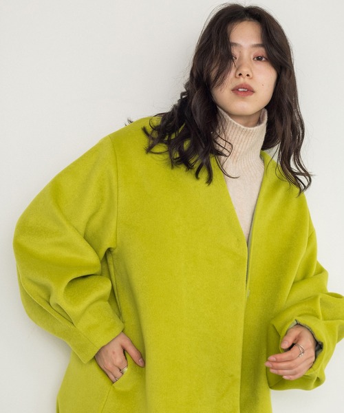 w closet（ダブルクローゼット）の「【新色追加】Vネックショートコート（ノーカラージャケット・レディース・ミント/モカ/キナリ/ライム・FREE）」の13枚目の写真