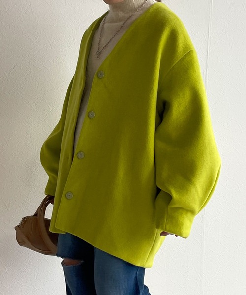 w closet（ダブルクローゼット）の「【新色追加】Vネックショートコート（ノーカラージャケット・レディース・ミント/モカ/キナリ/ライム・FREE）」の22枚目の写真