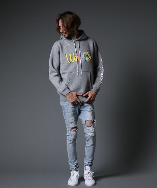 STUD MUFFIN(スタッドマフィン)の「mpa2738-TC裏毛起毛 WORLD IS YOURS パーカー(パーカー・メンズ・ブラック/杢グレー・2/4/3)」の10枚目の写真