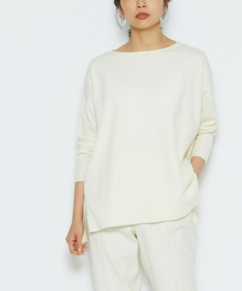 RIVE DROITE(リヴドロワ)の「自然な抜け感を演出 ハイゲージスリットワイドニット(ニット/セーター・レディース・ライトグレー/オフホワイト/サックスブルー・FREE)」の1枚目の写真