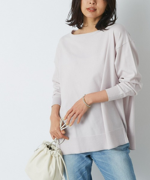 RIVE DROITE(リヴドロワ)の「自然な抜け感を演出 ハイゲージスリットワイドニット(ニット/セーター・レディース・ライトグレー/オフホワイト/サックスブルー・FREE)」の2枚目の写真