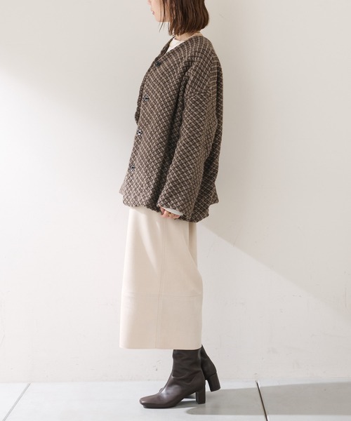 John branigan(ジョンブラニガン)の「【JOHN BRANIGAN】チェックショートコート(ノーカラーコート・レディース・ブラウン/ブラック・FREE)」の12枚目の写真