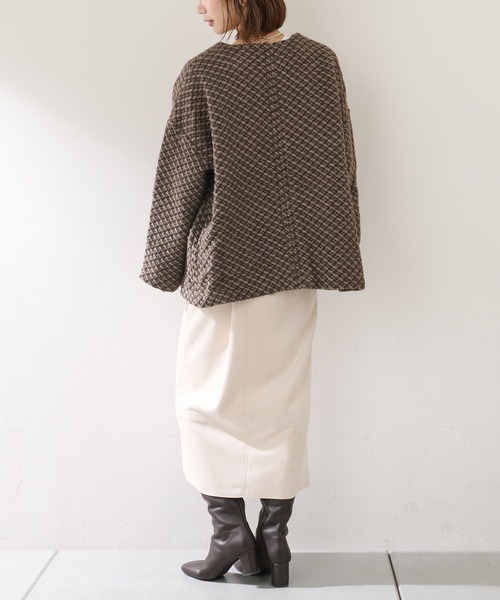 John branigan(ジョンブラニガン)の「【JOHN BRANIGAN】チェックショートコート(ノーカラーコート・レディース・ブラウン/ブラック・FREE)」の11枚目の写真