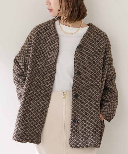 John branigan(ジョンブラニガン)の「【JOHN BRANIGAN】チェックショートコート(ノーカラーコート・レディース・ブラウン/ブラック・FREE)」の10枚目の写真