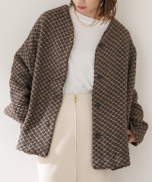 John branigan(ジョンブラニガン)の「【JOHN BRANIGAN】チェックショートコート(ノーカラーコート・レディース・ブラウン/ブラック・FREE)」の9枚目の写真