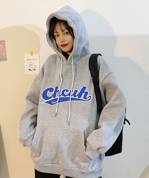 VIBGYOR Women（ヴィブジョー　ウィメン）の「【KOREA SELECT】ロゴフーディー（パーカー・レディース・グレー/グリーン・FREE）」の2枚目の写真