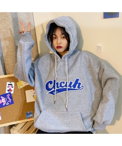 VIBGYOR Women（ヴィブジョー　ウィメン）の「【KOREA SELECT】ロゴフーディー（パーカー・レディース・グレー/グリーン・FREE）」の7枚目の写真