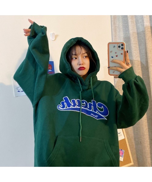 VIBGYOR Women（ヴィブジョー　ウィメン）の「【KOREA SELECT】ロゴフーディー（パーカー・レディース・グレー/グリーン・FREE）」の9枚目の写真