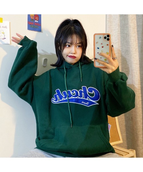 VIBGYOR Women（ヴィブジョー　ウィメン）の「【KOREA SELECT】ロゴフーディー（パーカー・レディース・グレー/グリーン・FREE）」の8枚目の写真