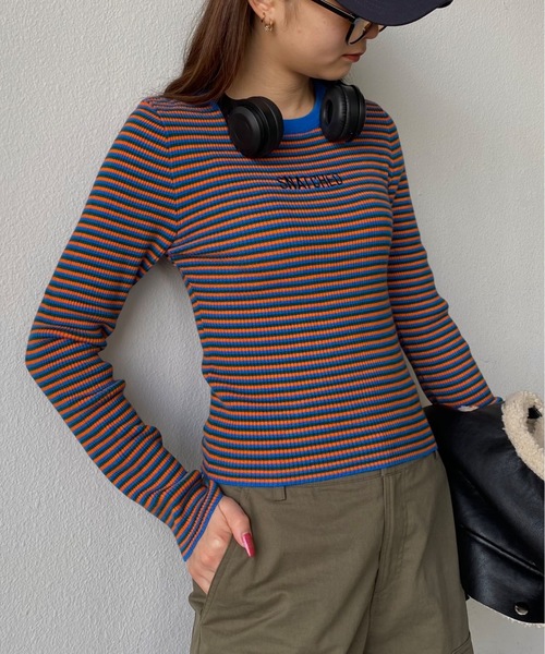 セール マルチボーダー刺繍入りmixカラーニットトップス Tシャツ カットソー Shaggie シャギー のファッション通販 Zozotown